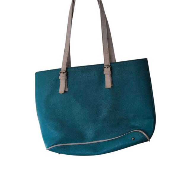 Michael Kors Blue/White Tote Bag Jet Set Large Leather Travel Lightweight Purse - Picture 2 of 5